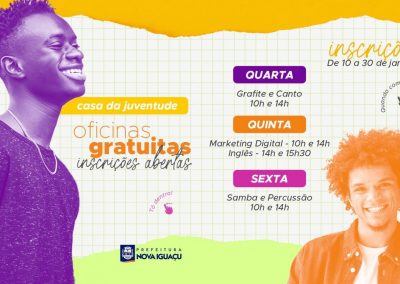 Oficinas para jovens iguaçuanos têm inscrições até esta terça-feira (30)